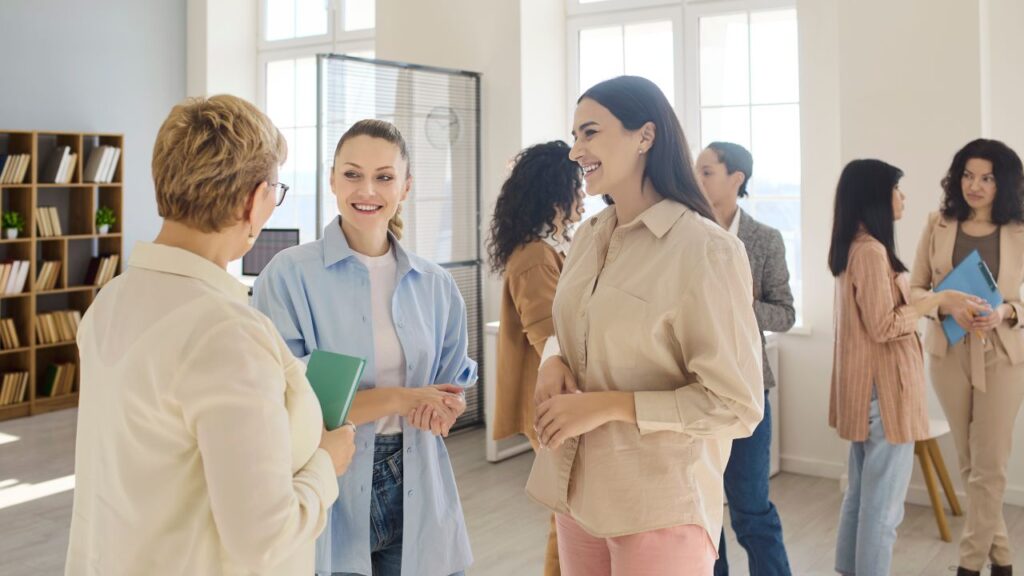 Members networking during a weekly community meetup.